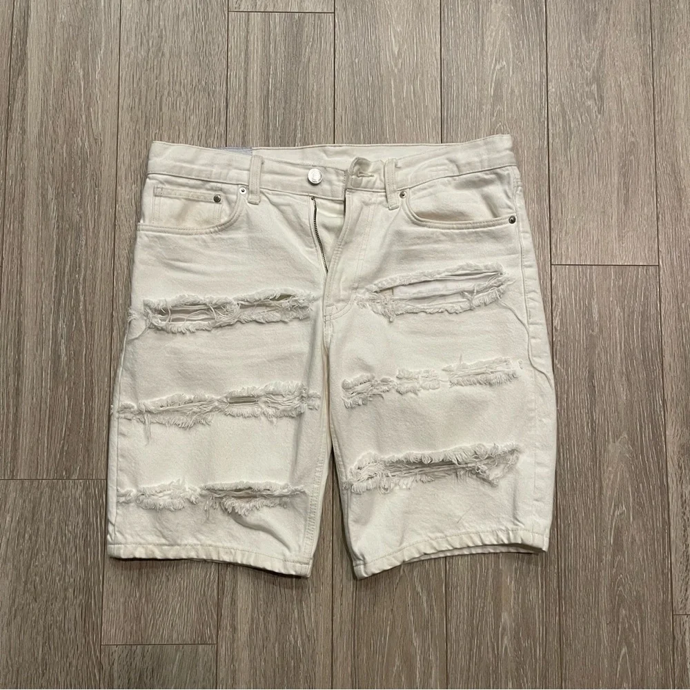 Cream Ripped Jorts - Picture 1 of 3